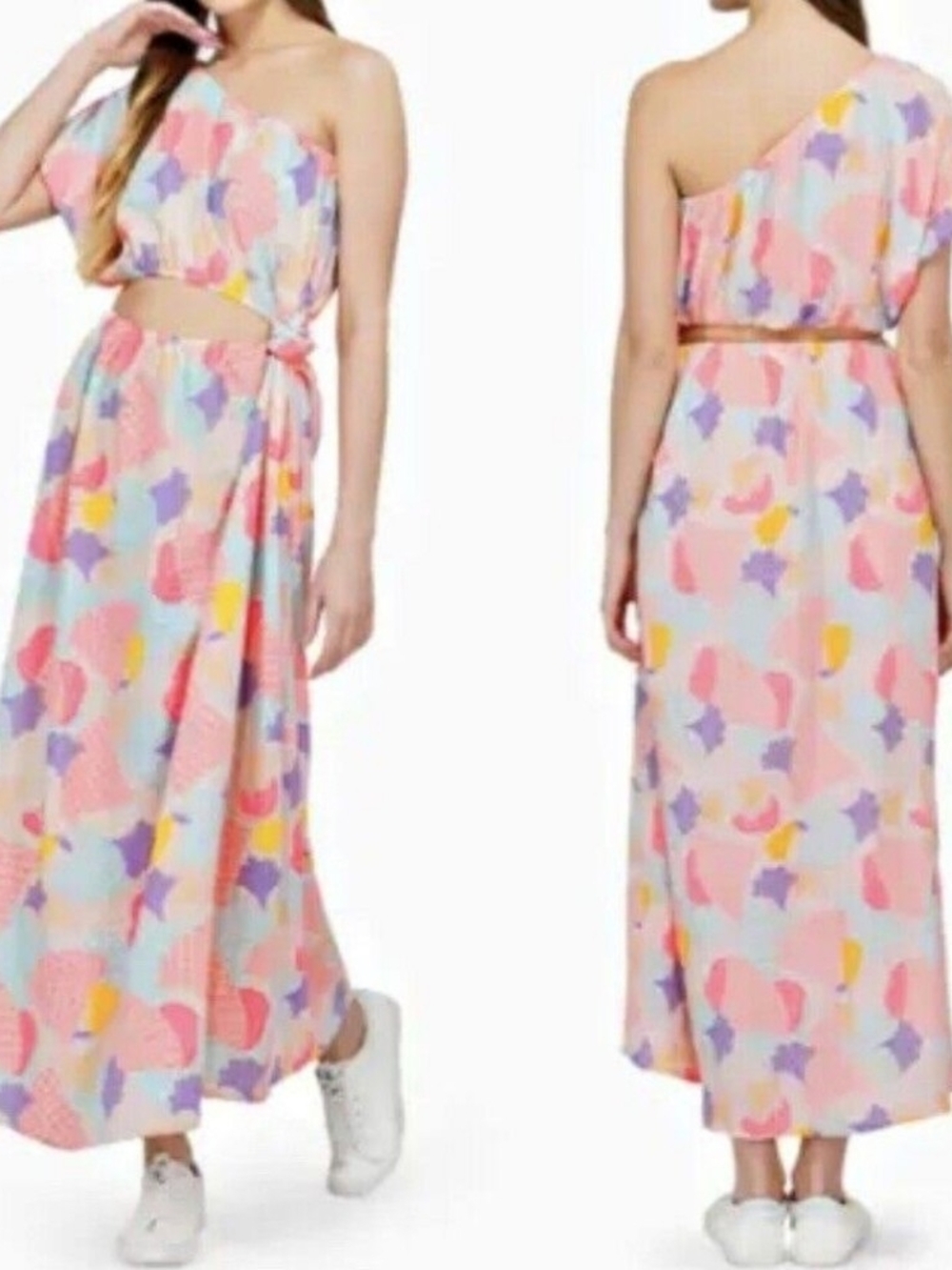One-Shoulder Pastel Abstract Cutout Maxi Dress